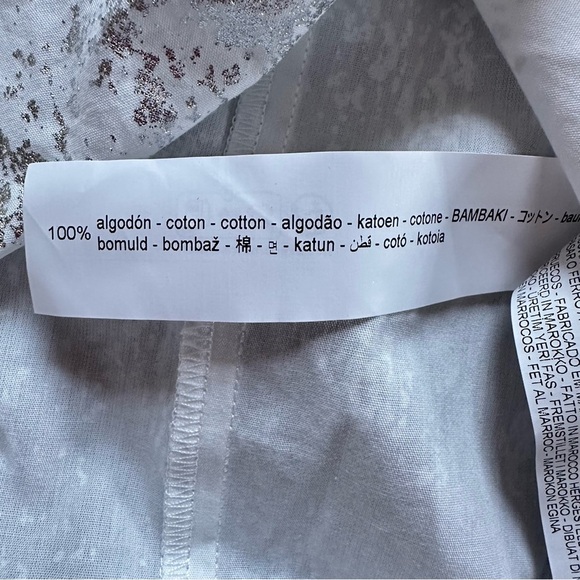 Zara Silver Foil Print Button Down Shirt White Long Sleeve Collared XS - Picture 9 of 12